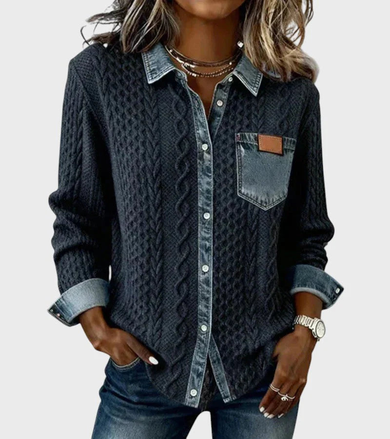 Nina | Sweter z Jeansowymi Detalami