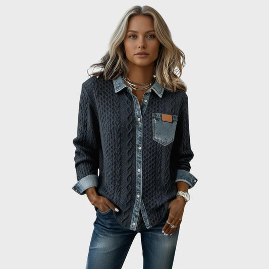 Nina | Sweter z Jeansowymi Detalami