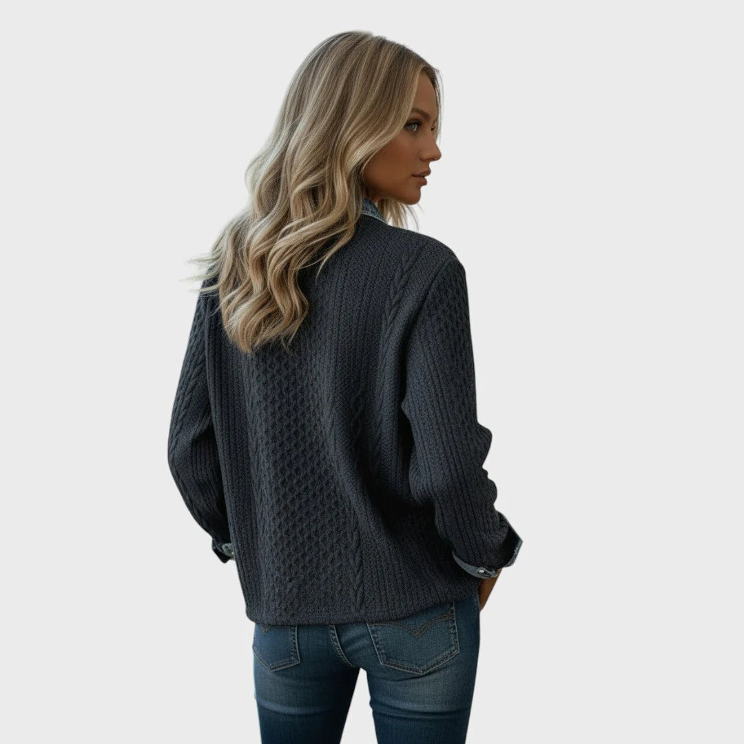 Nina | Sweter z Jeansowymi Detalami